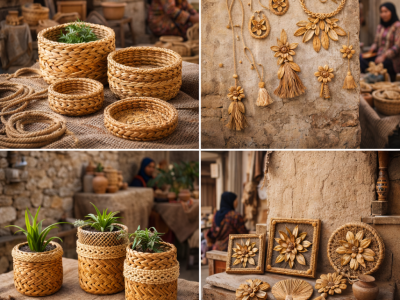 Handmade crafts from banana peels and halfa grass