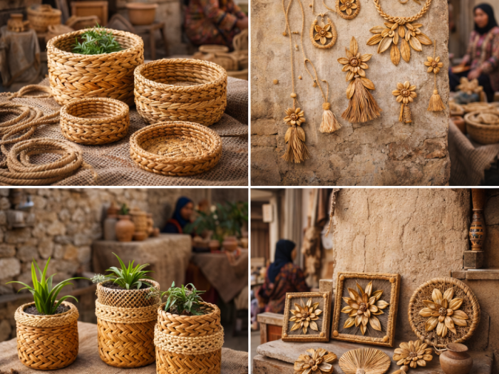 Handmade crafts from banana peels and halfa grass